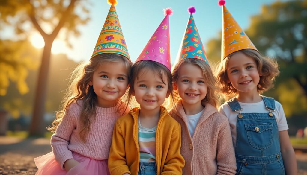 découvrez nos chapeaux d'anniversaire pour enfants, originaux et colorés, parfaits pour créer des souvenirs mémorables lors des fêtes.