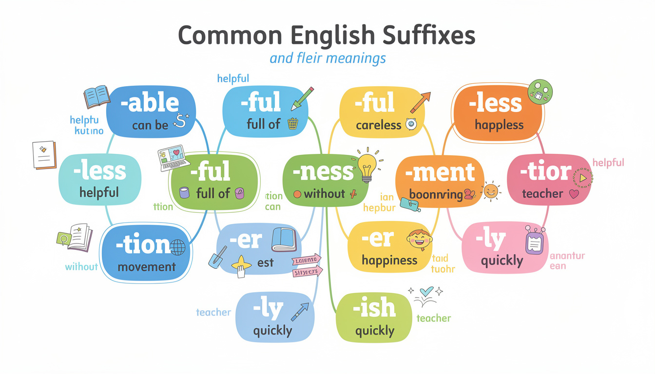 découvrez notre tableau des suffixes en anglais pour enrichir votre vocabulaire et diversifier votre expression linguistique facilement.