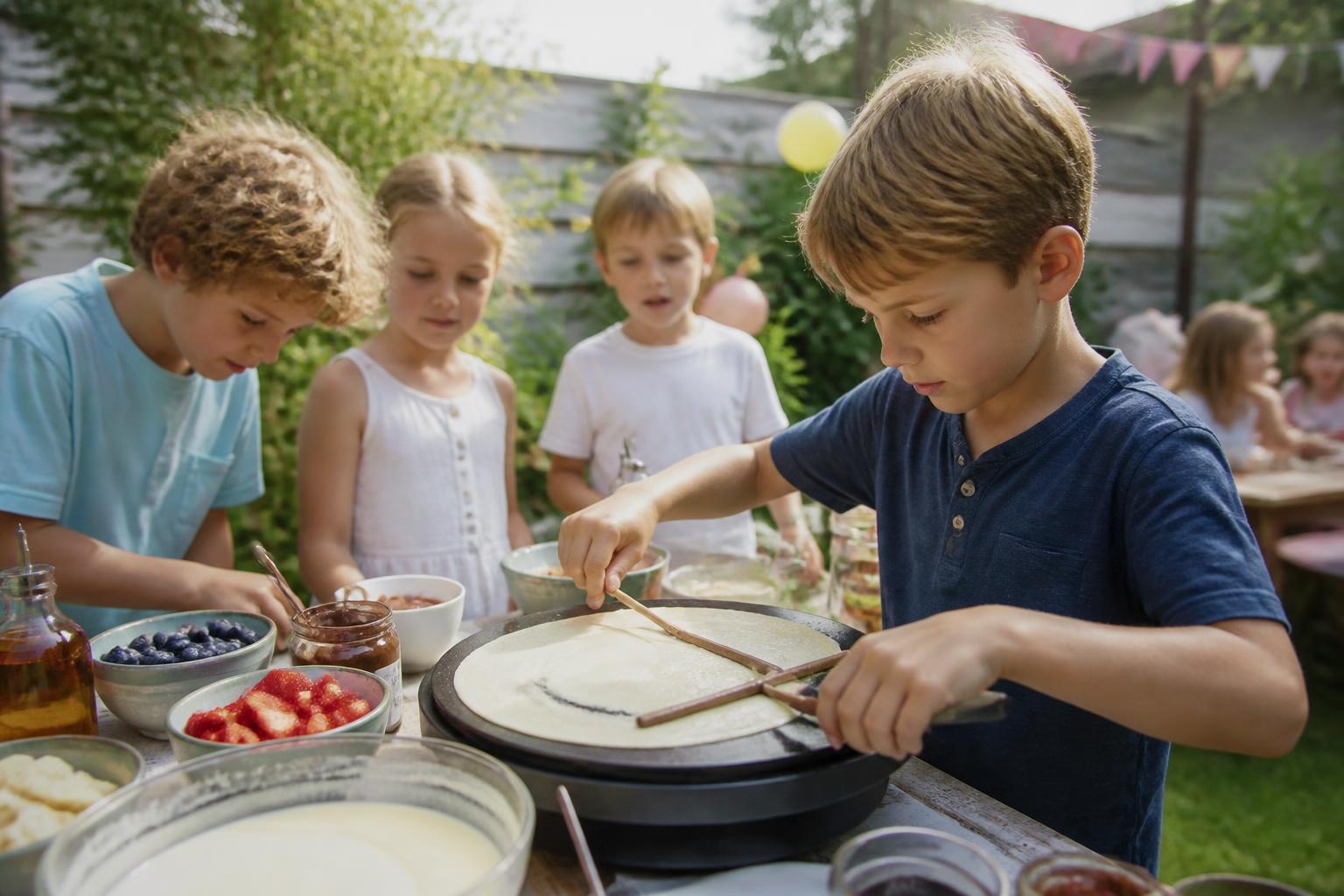 découvrez nos astuces simples et ludiques pour animer une fête d'anniversaire avec un bar à crêpes spécialement conçu pour les enfants, garantissant gourmandise et amusement.